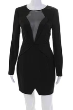 Keepsake Womens Mesh Panel Long Sleeve Zippered Darted Short Dress Black Size S