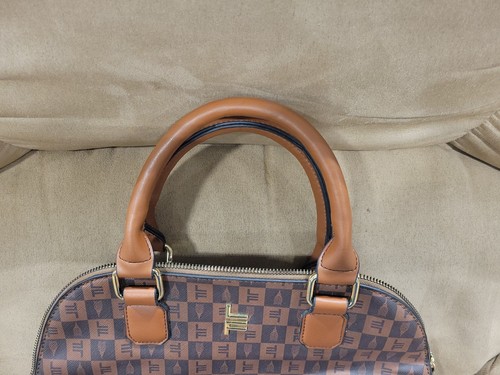 London Fog Tulip Signature Satchel Vegan Leather Brown Cognac Purse - Picture 3 of 12