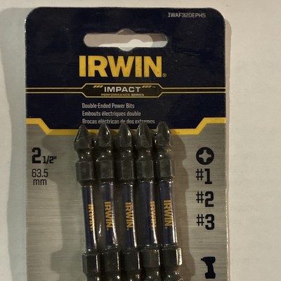 IRWIN Impact Performance 2-1/2 in Double-Ended Power Bits #1 #2 #3 5pc