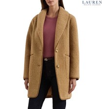 LAUREN RALPH LAUREN NEW 240 SHAWL COLLAR FAUX SHEARLING CAMEL COAT. SIZE L