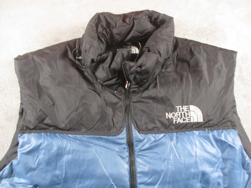 North Face 700 Down Vest Mens Medium Blue Black Goose Puffer Stow Pocket Jacket - Picture 6 of 18