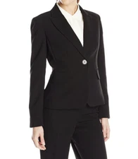 Kasper Women's 1 Button Peak Collar Crepe Jacket with Side Panels Size 16 Black