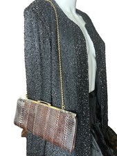 Vintage Elegant Brown Snake Skin Envelope Bag Purse Golden Chain