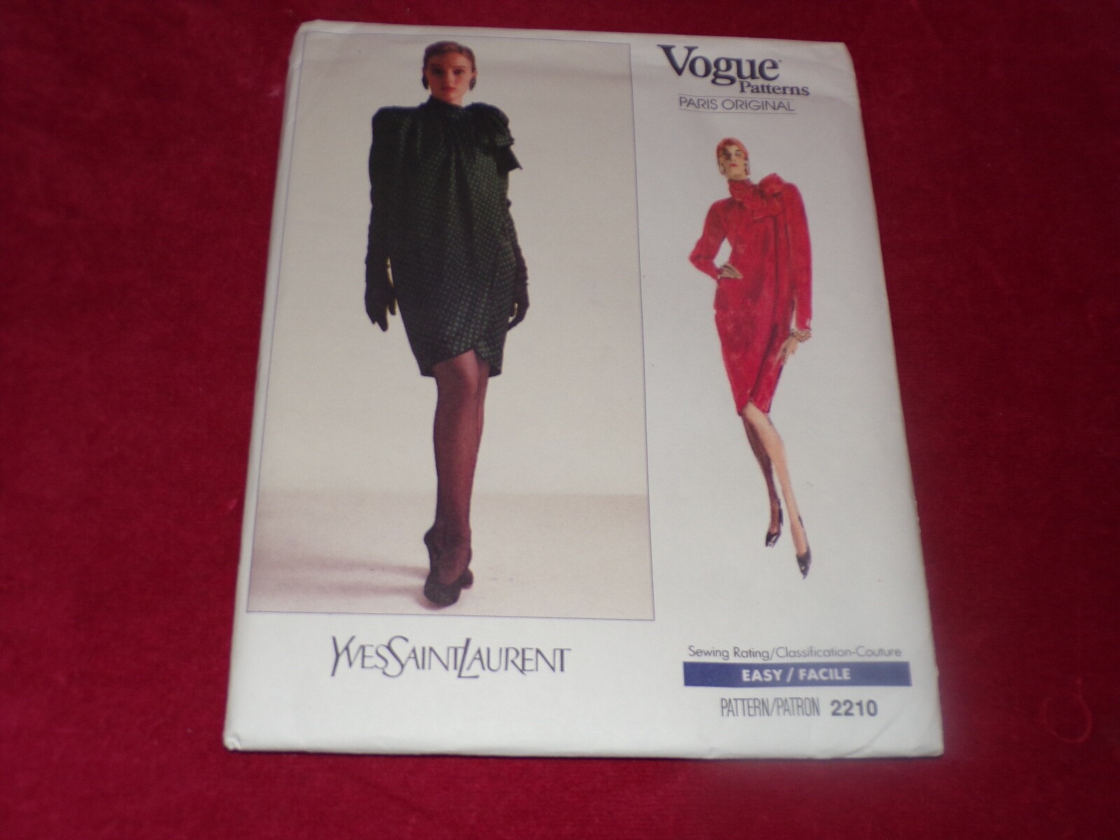 ? VOGUE PARIS ORIGINALE #2210 YVES SAINT LAURENT ABITO DONNA FANTASIA 8 FF