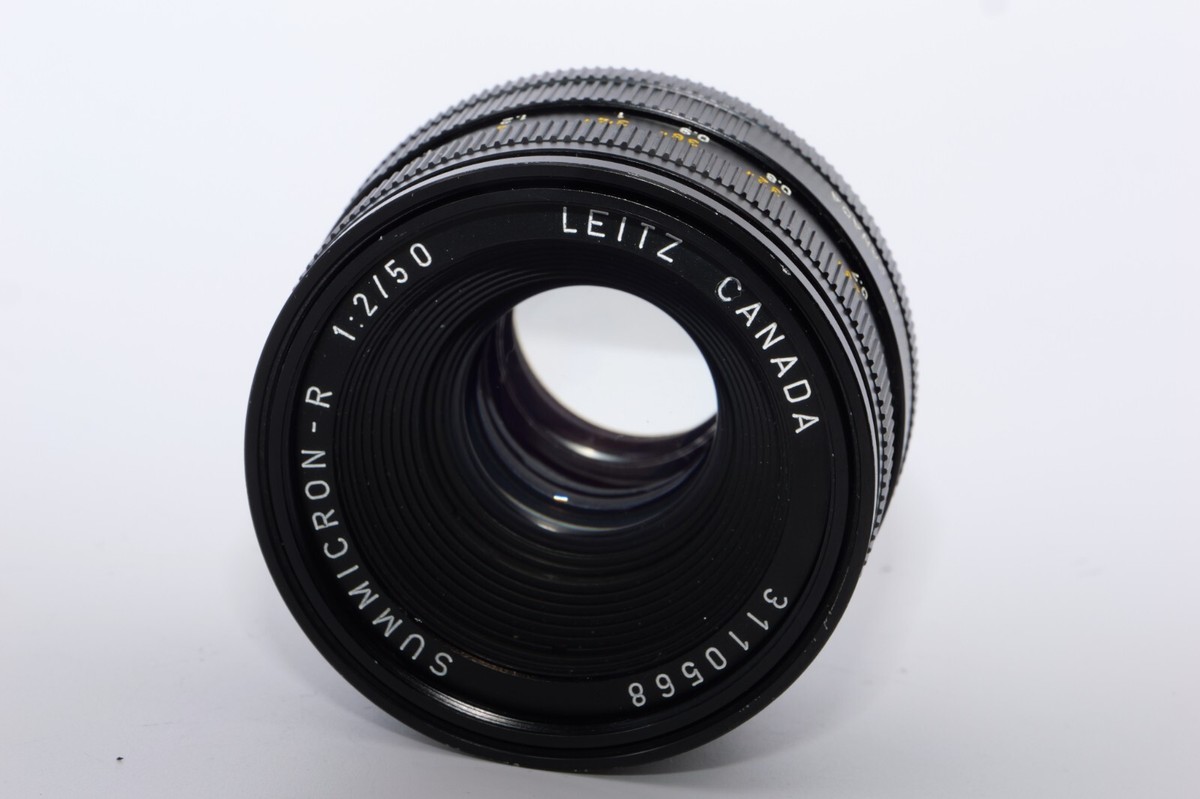 Leica Summicron-R 50mm F2 Lens. Germany. 3 CAM. Built In Hood. CLA