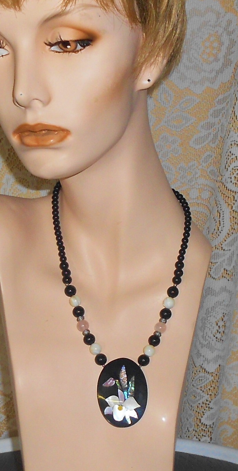 Large Statement Necklace With Natural Gemstones I… - image 1