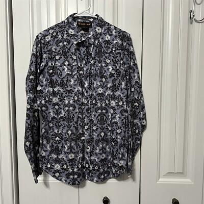 Chemise Western Ariat Fille 10 Ans Bleu Moyen - Manches Longues à Snap Cactus
