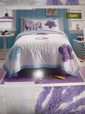 Circo Twin Quilt Flutter Collection Purple Aqua Tufted Butterflies