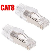 2x PC CAT8 RJ45 Network Ethernet Shielded Plug Cable Connector End w/Clear Boot