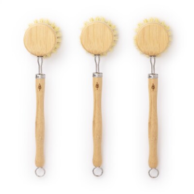 PLANT OATH Replaceable Long Handle Bamboo Dish Brush - 3 PACK | Sustainable Gift