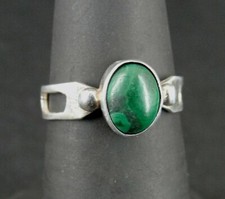Ring Silver Malachite Green Oval Stone Sterling 925 Size 5.75 Band Ring