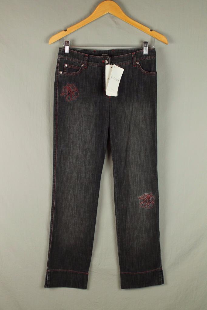 NWT ESCADA Black DENIM Jeans Pants Cherry Red Contrast Stitching 