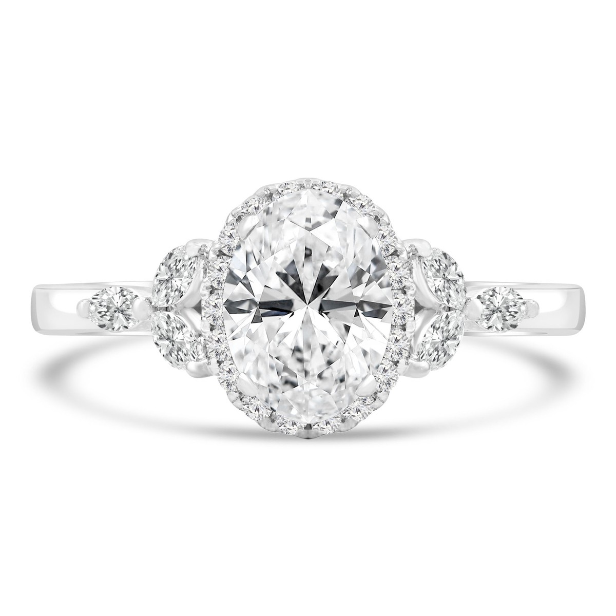 CT Oval SI1 G Diamond Halo Engagement Ring 18K White Gold