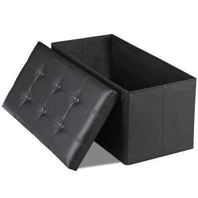 30''  Folding Leather Storage Ottoman Faux Leather Foot Rest Stool Bedroom 