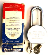 Vintage American T-901 Steel Ball Padlock Series T-900 Hardened 2 Keys Box RARE