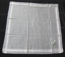 Vintage Womens White Hankie Handkerchief Blue Flower Floral Design