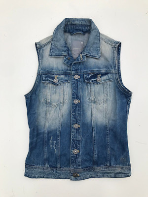 .G-Star 'SLIM TAILOR JKT S/LESS WMN' Medium Aged Destroy Denim Vest Gilet Size S