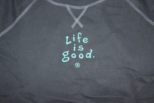 L Women's Life is Good Embroidered Wordmark Softwash Blue Crew Neck Sweatshirt