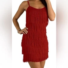 Cheryl Creations Fringe Flapper Dress Red Size S
