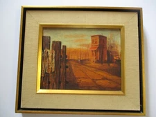 trompe l'oeil  OIL PAINTING SURREAL REALISM LANDSCAPE 1970'S MYSTERY MODERNIST