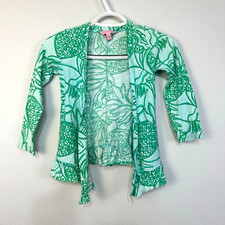 Lilly Pulitzer Girls Open Cardigan Ruffled Bottom Toucan Tango Green M 6-7 