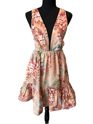 NWT Zimmermann Candescent Dress Pink Floral 100% Linen Halter Neck Size 1  Mini | eBay