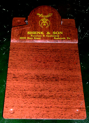 VINTAGE ZEMBO MASONIC SHENK & SON 2900 HARR STREET PENBROOK PA CLIP BOARD