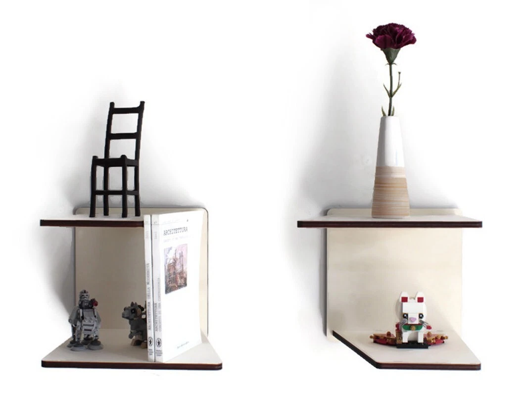 Stylish Italian Design Laser Cut Wood Wall Floating Shelves in 2 Configurations