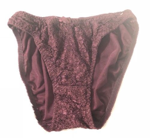 Vintage Wine Shiny Satin Hi Cut Bikini Smooth Size M/6 Gloss Panties - Picture 2 of 5