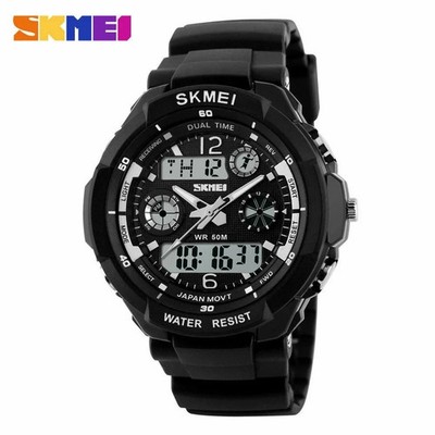 SKMEI Men's Waterproof Sport Army Alarm Date Analog Digital Black Wrist Watch