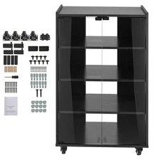 Uimoso 5-Tier AV Media Stand with Wheels Wooden Audio-Video Media Stand Black