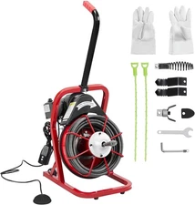 Drain Cleaner Machine Electric Drain Auger 75FT x 3/8 In Auto Feed