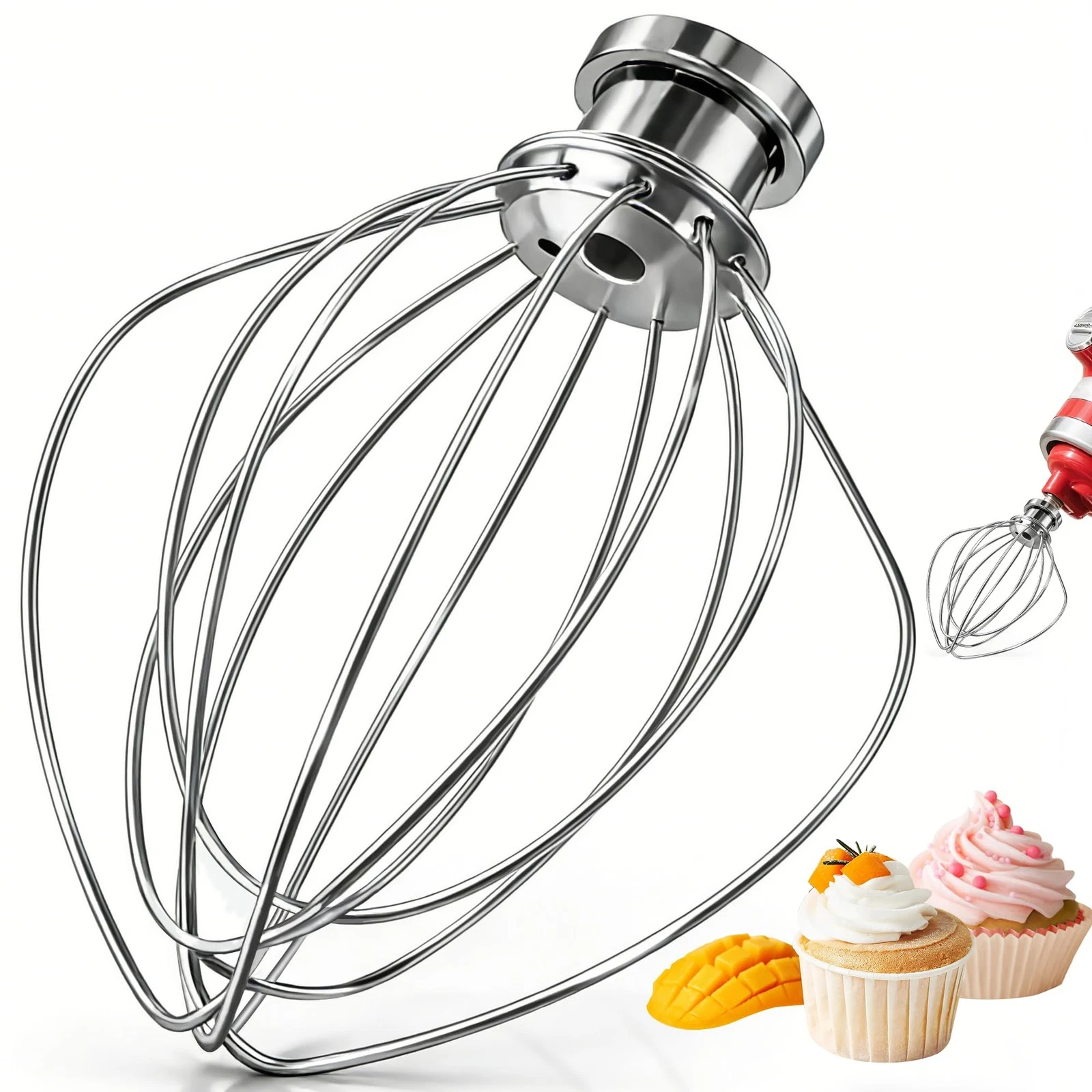 Stainless Steel Wire Whip Attachment, Dishwasher Safe 6-Wire Whisk for Kitche...