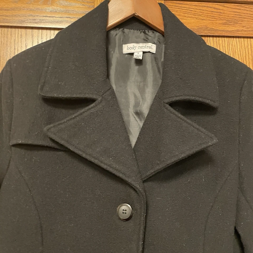 Abrigo Body Central para mujer negro mezcla de lana longitud media talla pequeña SKU 085 Foto 2 de 4