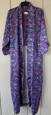 Vintage Miss Dior Robe Womens Small Blue Paisley Kimono Belted Nylon Satin Union