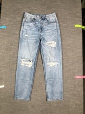 American Eagle Jeans Womens 6 Light Wash Blue Mom Straight Distressed Stretch