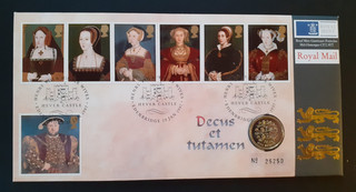 Royal Mint Henry VIII and Wives £1 one pound coin cover Hever Castle 1997