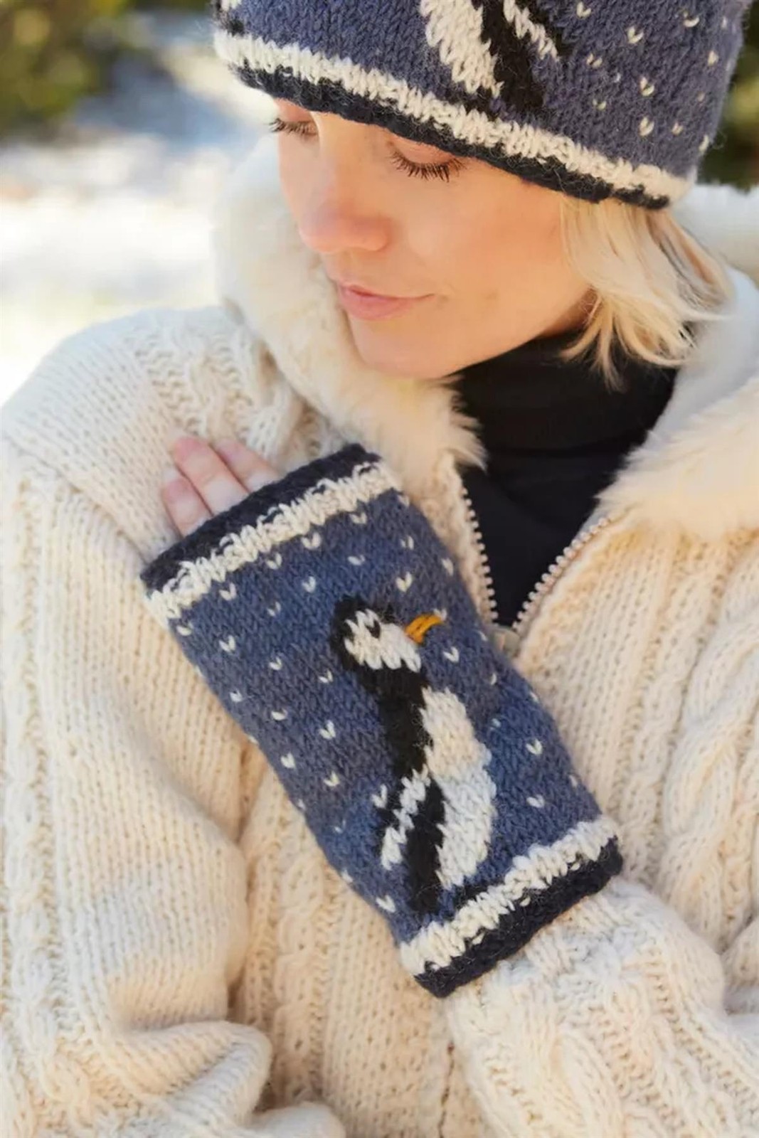 Penguin Handwarmers fingerless gloves Pachamama Waddle of Penguins Warm Wool