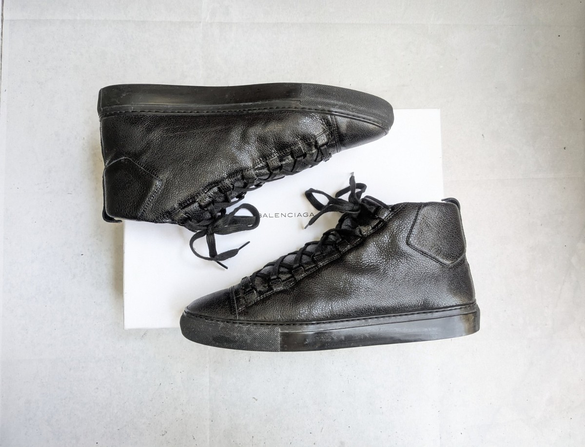 Balenciaga Arena High Top Sneakers Black Men 10 43 Leather Lace Up