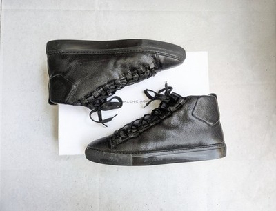 Balenciaga Arena High Top Sneakers Black Men 10 43 Leather Lace Up