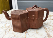 Chinese Antique Yixing Teapot Double Body 18th / 19th century Signed Qing Bats