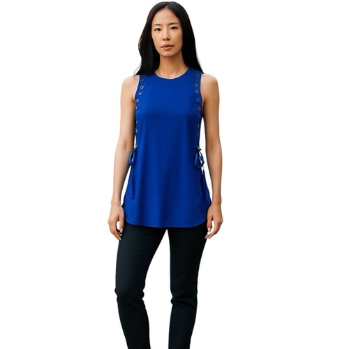 AMANDA UPRICHARD SILK SLEEVELESS COBALT BLUE GROMMET DETAIL SIDE TIES TOP S