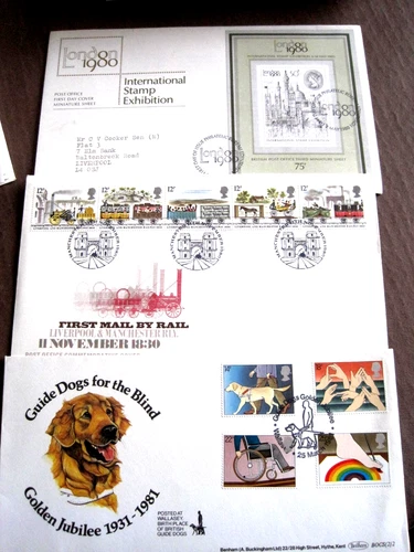 GB 1980/1 lot of 3 FD covers inc Railway/Guide Dogs/mini-sheet....q11
