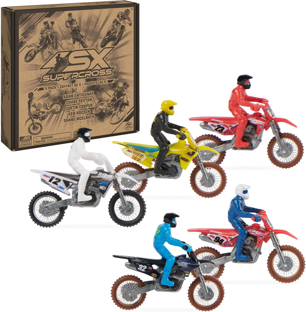 Authentic 5-Pack of 1:24 Scale Die-Cast Motorcycles with Rider