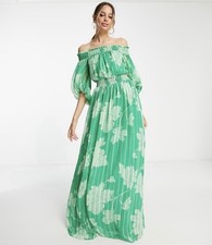 SOLD OUT: ASOS Green Floral Chiffon Maxi Dress, Puff Sleeve, Size 8 Tall, NWT!