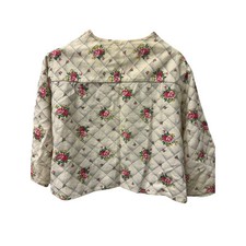 Vintage Floral quilted bed jacket shot robe size small pajama shirt cotton