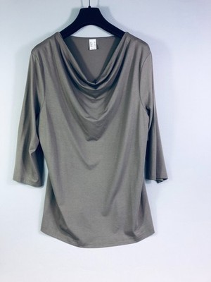Aproductz Shirt grau/schlammfarben Wasserfallausschnitt Gr. 44 Viskose/Elasthan