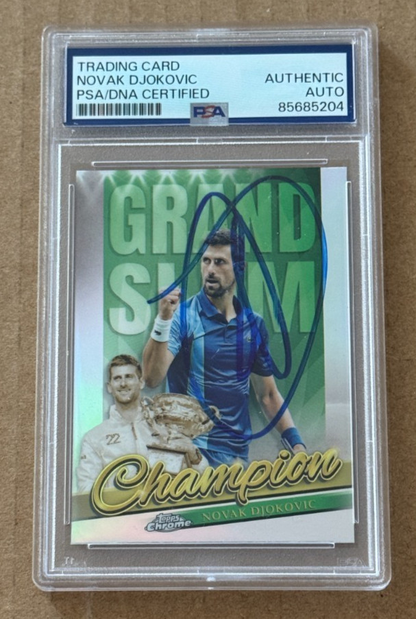 NOVAK DJOKOVIC SIGNED 2024 TOPPS CHROME GRAND SLAM TENNIS CARD PSA/DNA