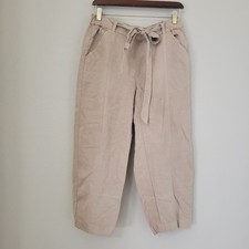 Eileen Fisher Lantern Pants Sz PS Ankle Khaki Tencel Linen Blend Beach Lagenlook