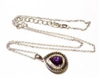 New 925 sterling silver .38ct black white diamond amethyst pendant necklace 5.9g — photo 4